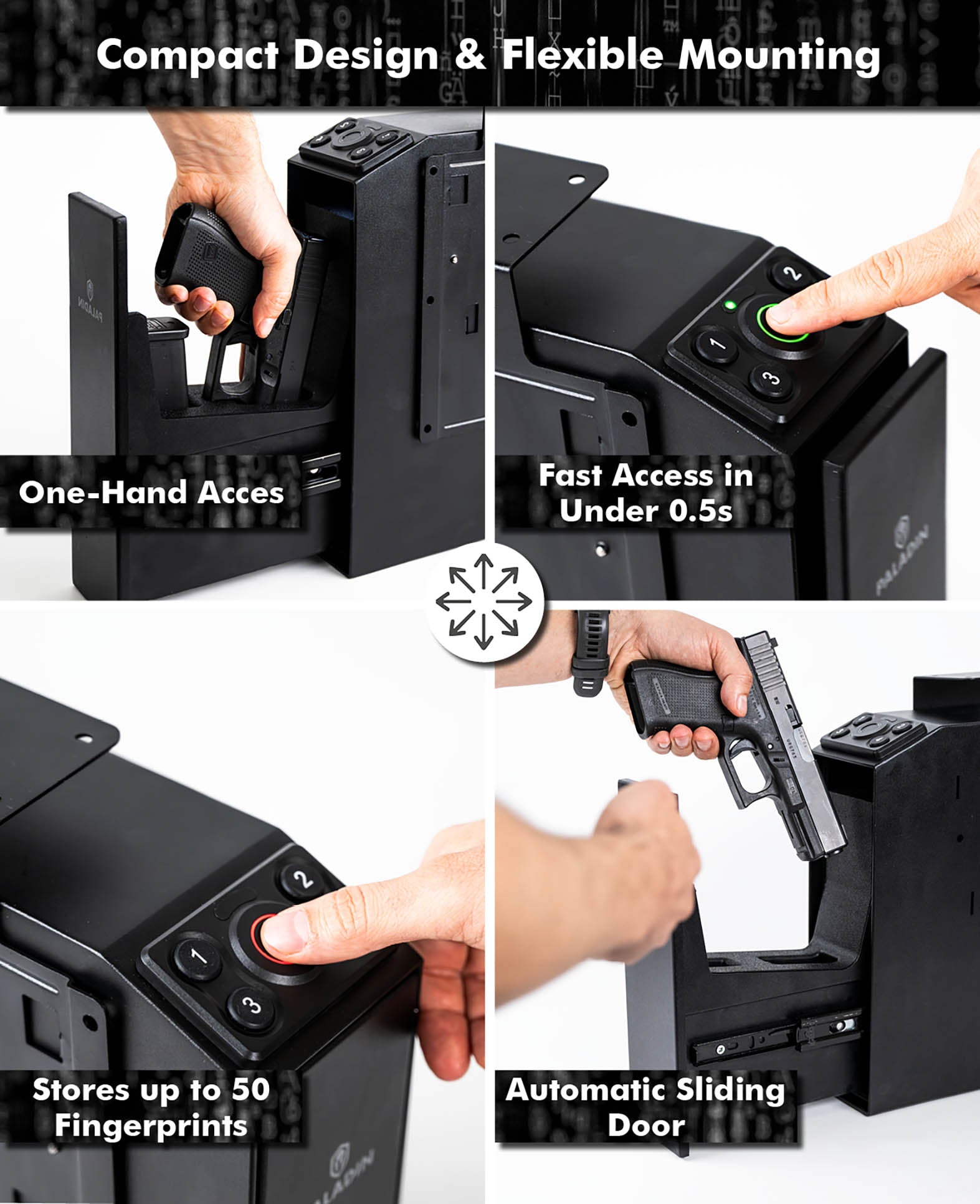 Paladin Slider Fingerprint Scanner, black, automatic, one-handed quick access, 25.6x9x30cm