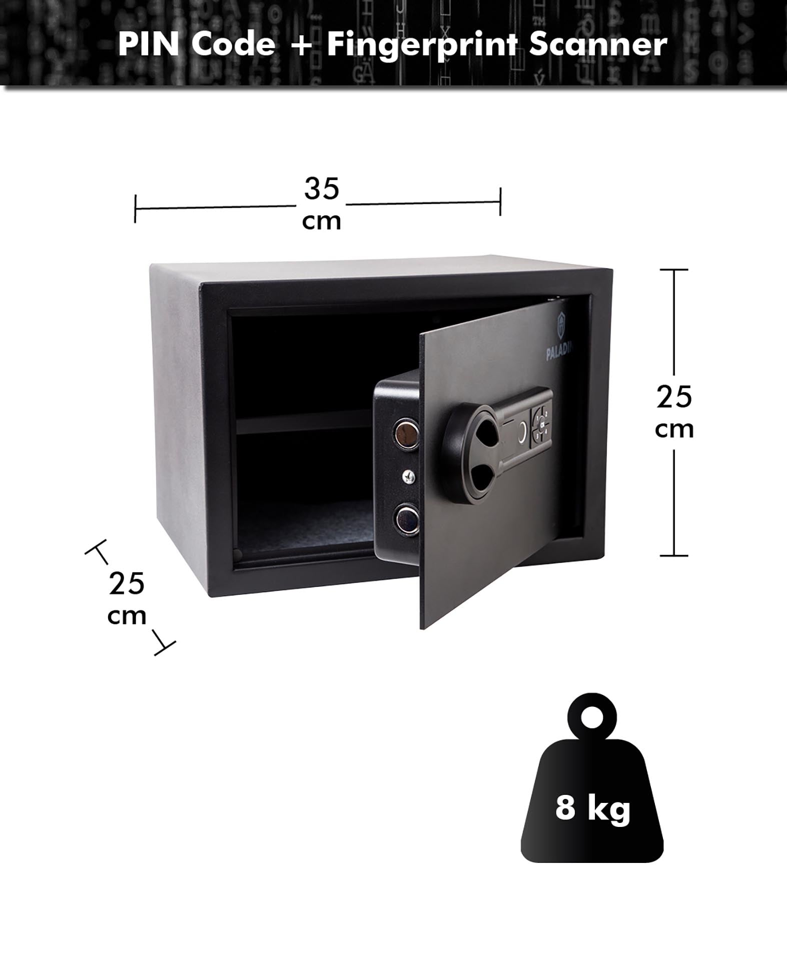 Paladin Furniture Safe with Biometric Fingerprint Scanner, Black, 25x35x25cm