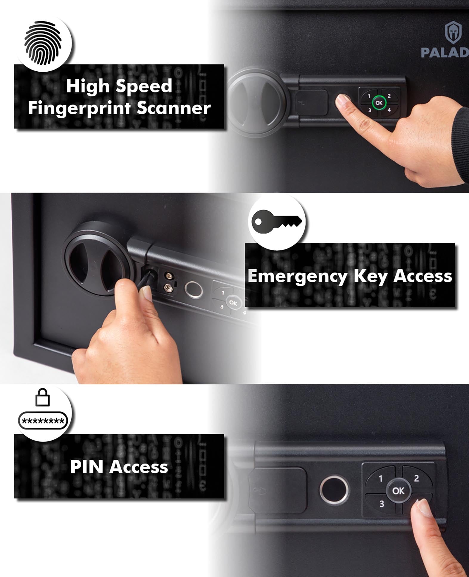 Paladin Furniture Safe with Biometric Fingerprint Scanner, Black, 25x35x25cm