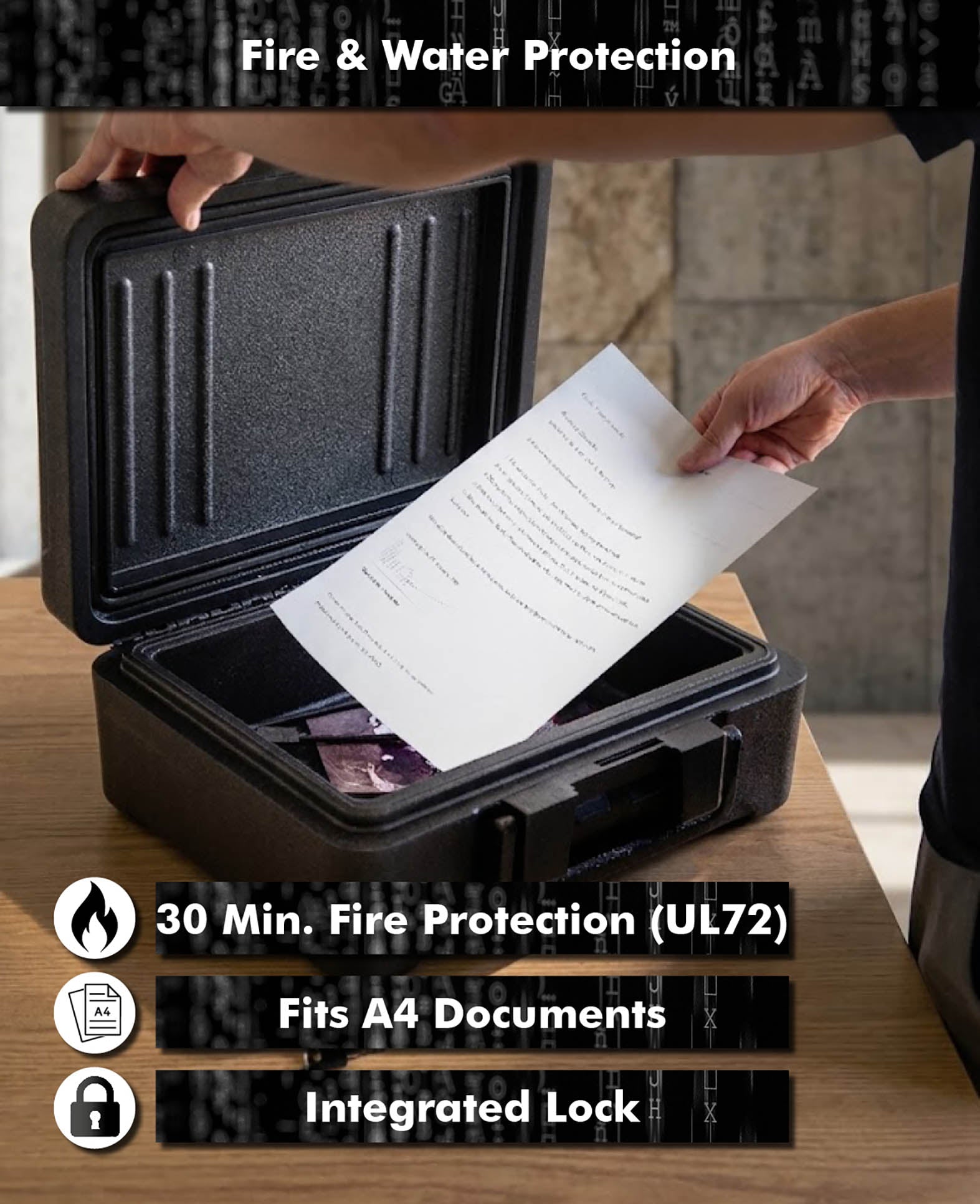 Paladin Fire Protection Cassette, Fireproof Security Box, Black, 36.5x28.5x15.5cm