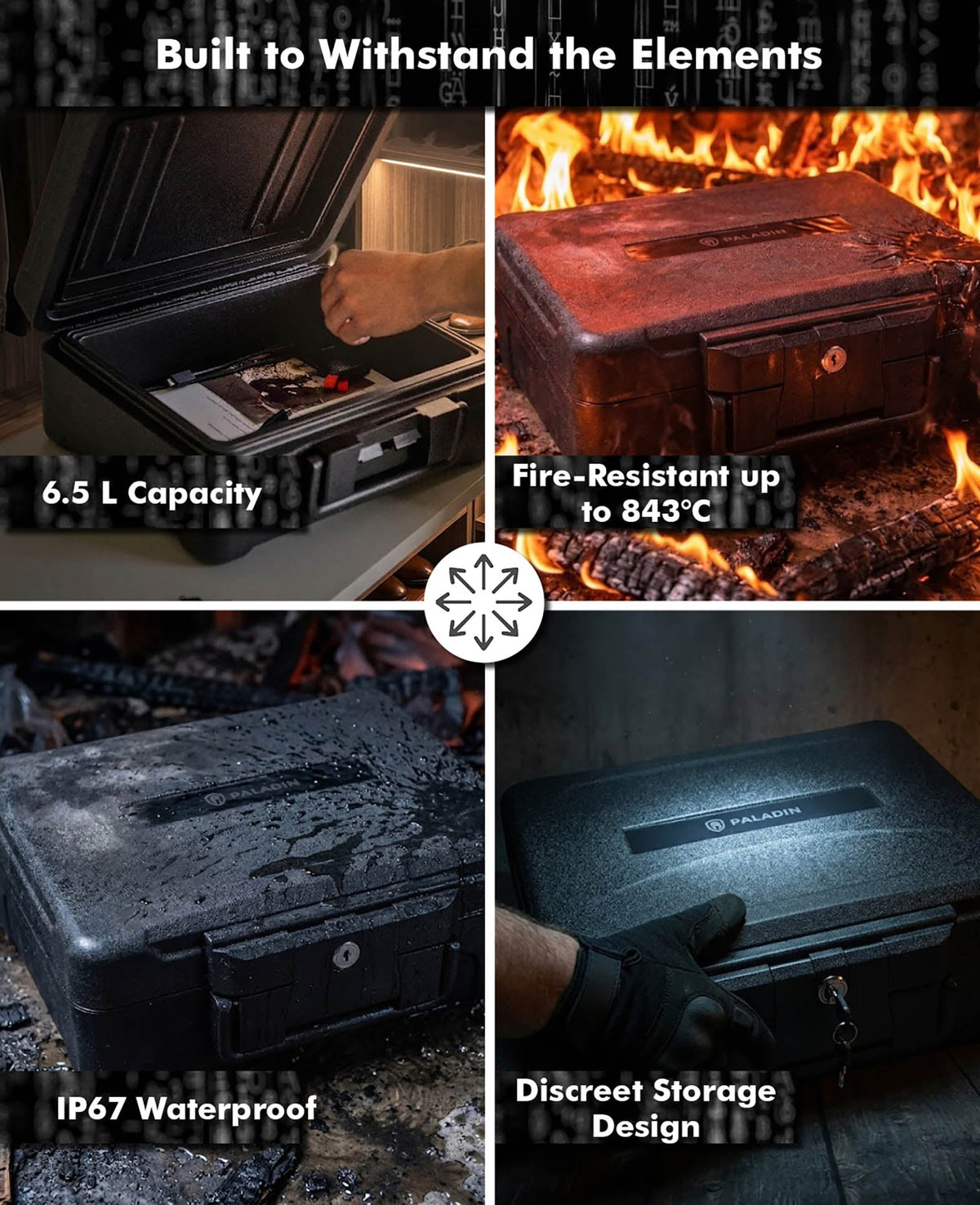 Paladin Fire Protection Cassette, Fireproof Security Box, Black, 36.5x28.5x15.5cm