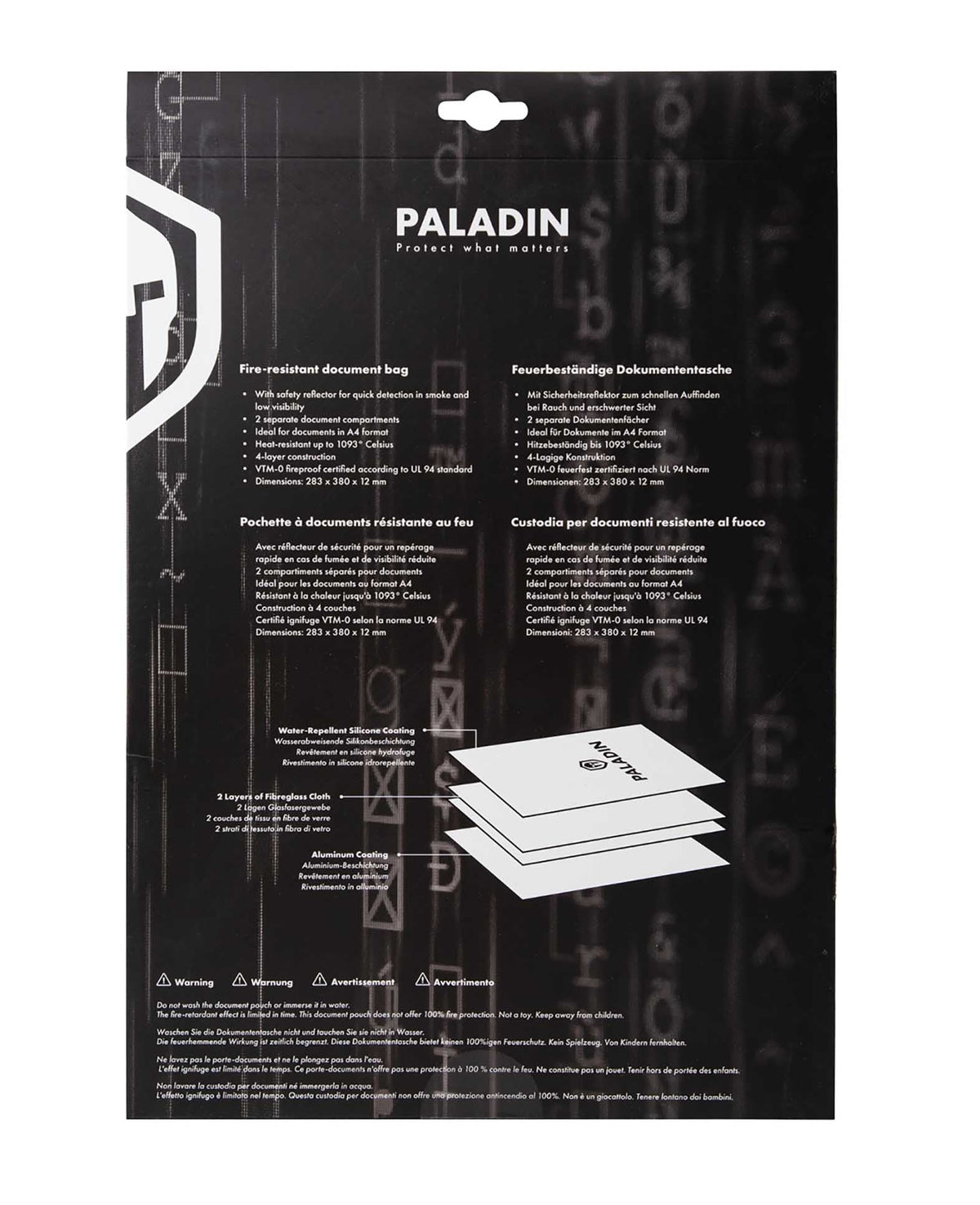 Paladin Fireproof Document Bag, Black, 4.25x29.7x3.7cm