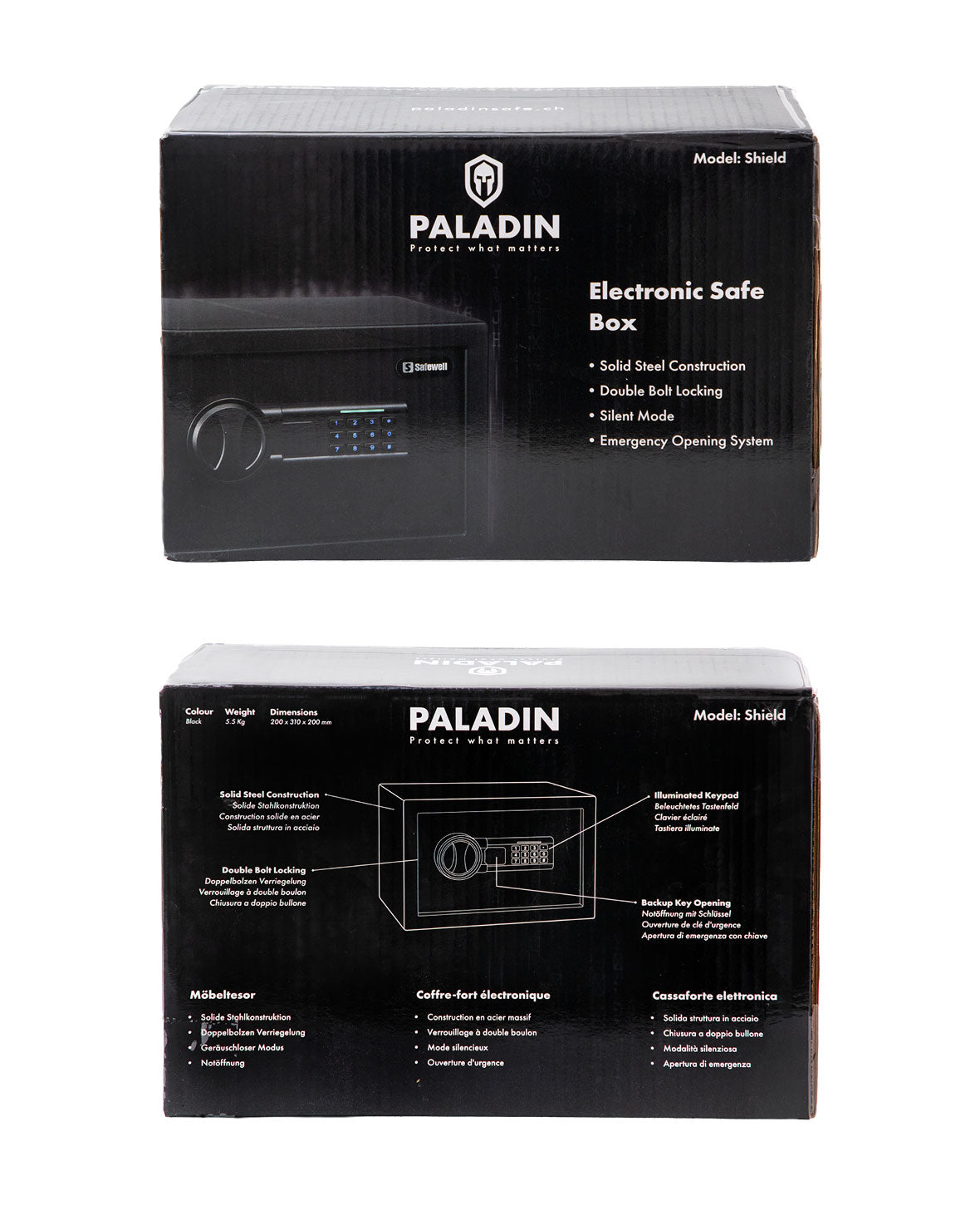 Paladin Shield Digitaler Möbeltresor, schwarz, solide Stahlkonstruktion, beleuchtetes Tastenfeld, Lautlos Modus, 20x31x20cm