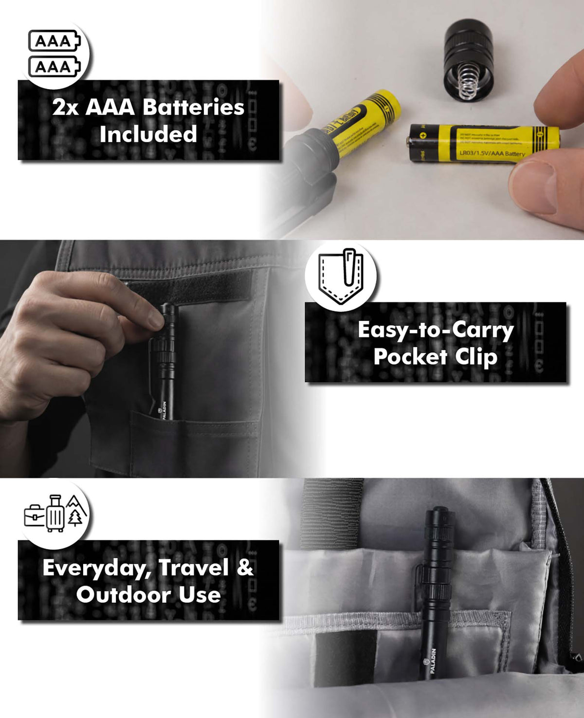 Paladin Pen Light - Compact LED Penlight with 121 Lumens, 5 Light Modes & Belt Clip