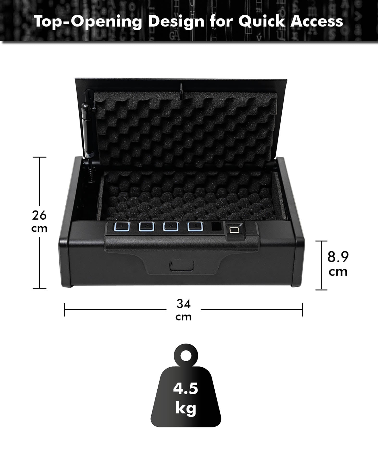 Paladin MK2 Biometric Fingerprint Pistol Safe, Black, 34.4x26.3x8.9cm