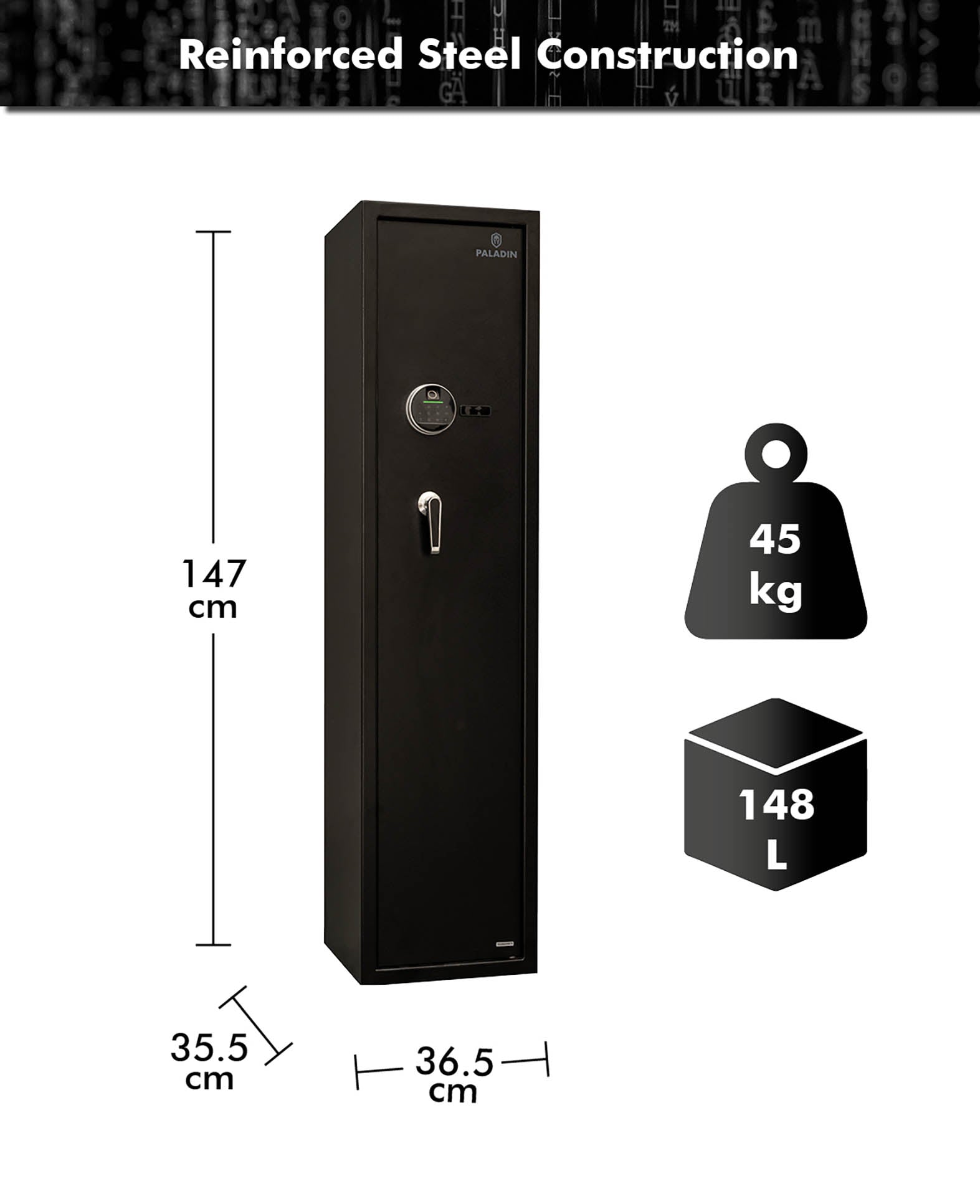 Paladin ARS1 Long Gun Safe – Biometric, Black, Stainless Steel, Modular
