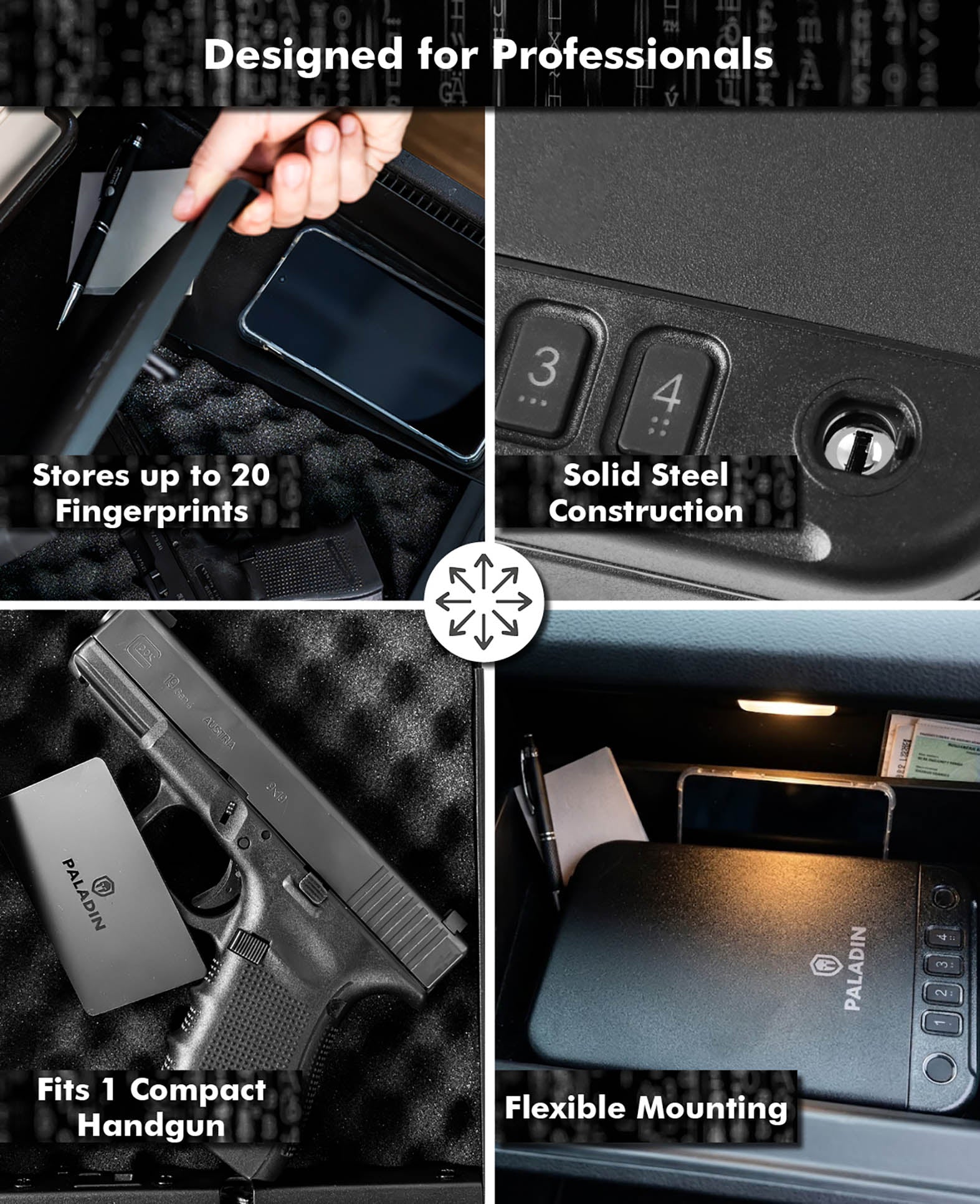 Paladin MK2 Slim Biometric Fingerprint Pistol Safe, Black, 28.4 x 18 x 5.6 cm