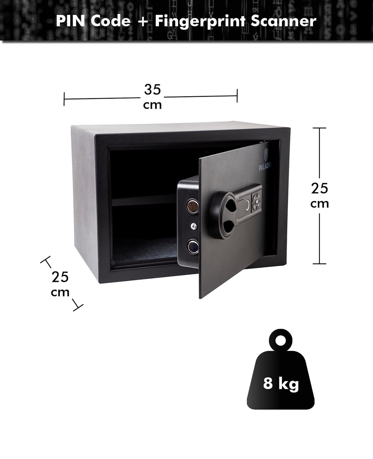 Paladin Furniture Safe with Biometric Fingerprint Scanner, Black, 25x35x25cm