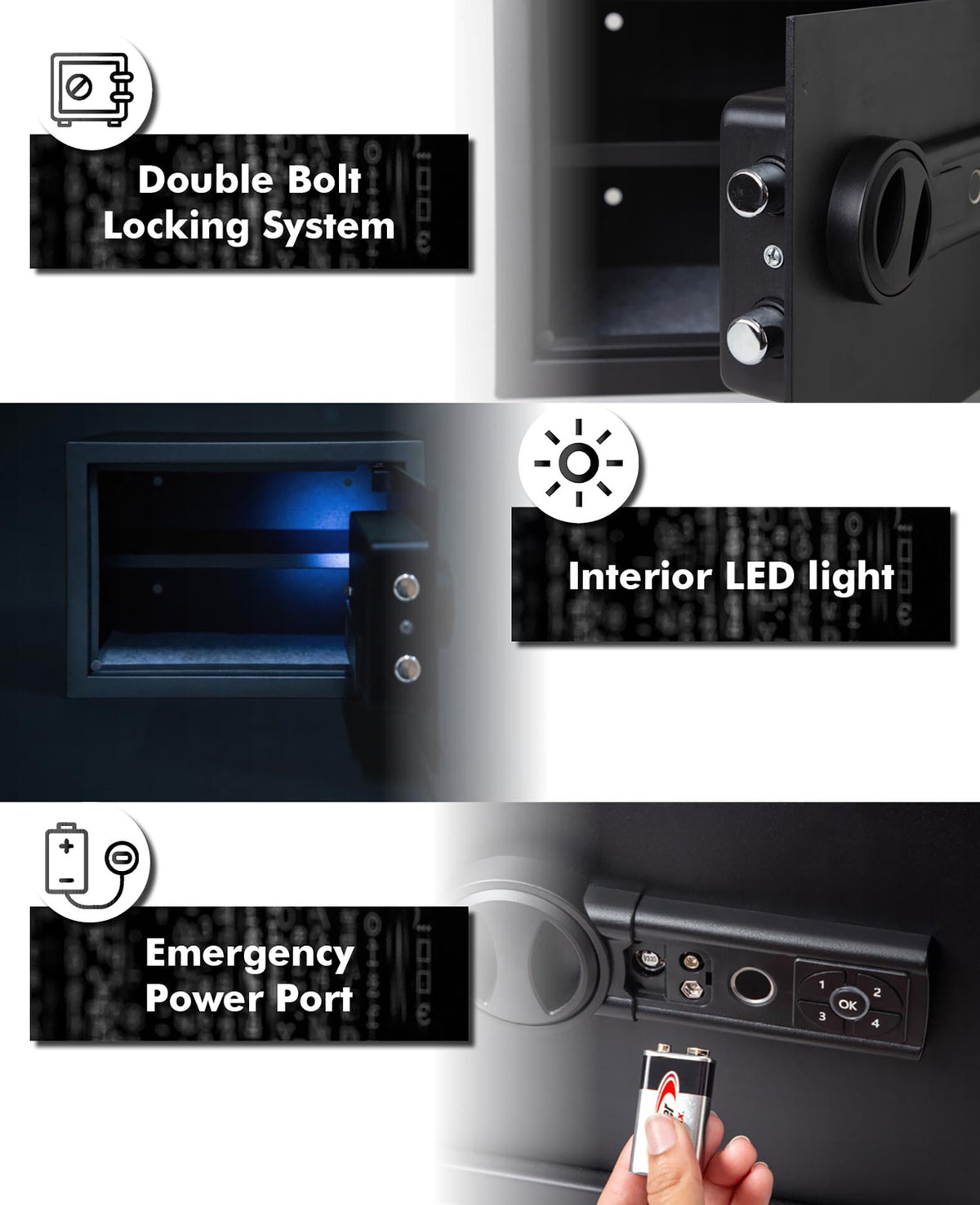 Paladin Furniture Safe with Biometric Fingerprint Scanner, Black, 25x35x25cm