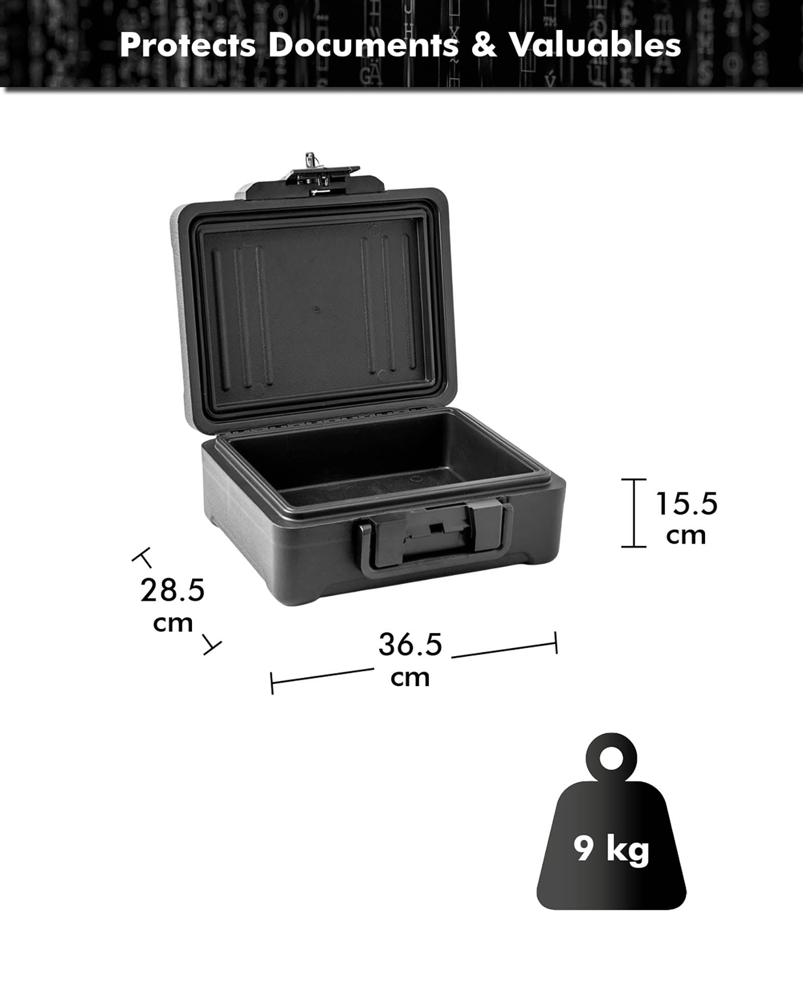Paladin Fire Protection Cassette, Fireproof Security Box, Black, 36.5x28.5x15.5cm