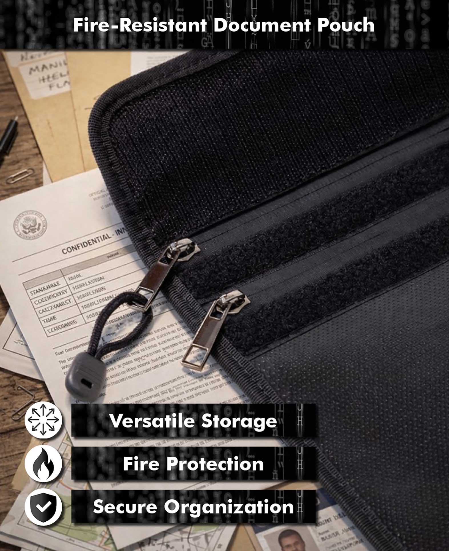 Paladin Fireproof Document Bag, Black, 4.25x29.7x3.7cm