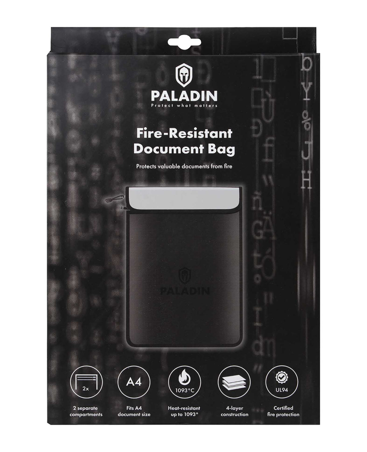 Paladin Fireproof Document Bag, Black, 4.25x29.7x3.7cm