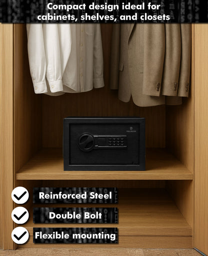 Paladin Shield Digitaler Möbeltresor,  schwarz, solide Stahlkonstruktion, beleuchtetes Tastenfeld, Lautlos Modus, 20x31x20cm