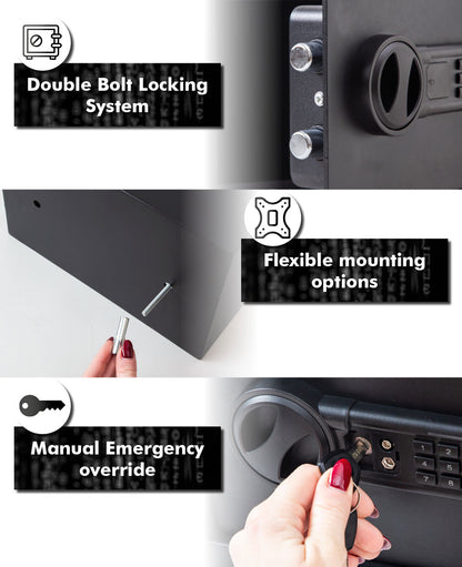 Paladin Shield Digitaler Möbeltresor,  schwarz, solide Stahlkonstruktion, beleuchtetes Tastenfeld, Lautlos Modus, 20x31x20cm