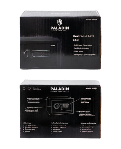 Paladin Shield Digitaler Möbeltresor,  schwarz, solide Stahlkonstruktion, beleuchtetes Tastenfeld, Lautlos Modus, 20x31x20cm