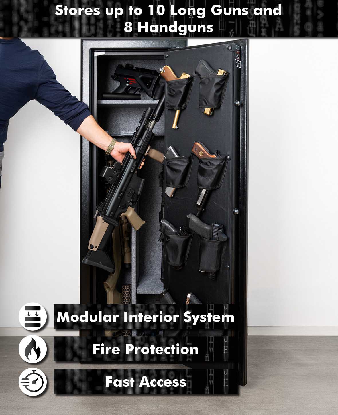 Paladin Guardian Waffenschrank,  biometrischer Fingerabdruck Langwaffen-Safe,  schwarz, modular, bis 10 Gewehre und 8 Pistolen , 38x46x140cm