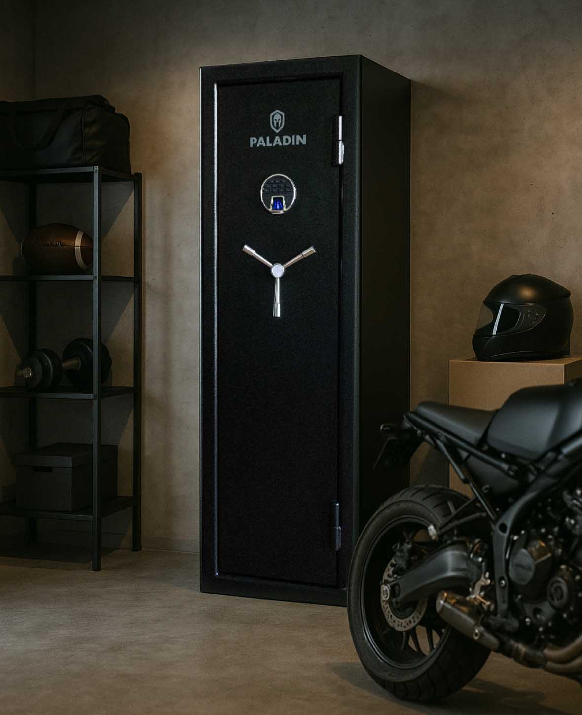 Paladin Guardian Waffenschrank,  biometrischer Fingerabdruck Langwaffen-Safe,  schwarz, modular, bis 10 Gewehre und 8 Pistolen , 38x46x140cm