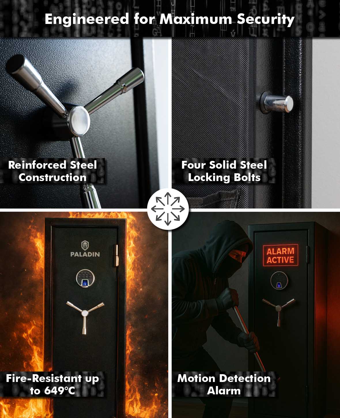 Paladin Guardian Waffenschrank,  biometrischer Fingerabdruck Langwaffen-Safe,  schwarz, modular, bis 10 Gewehre und 8 Pistolen , 38x46x140cm