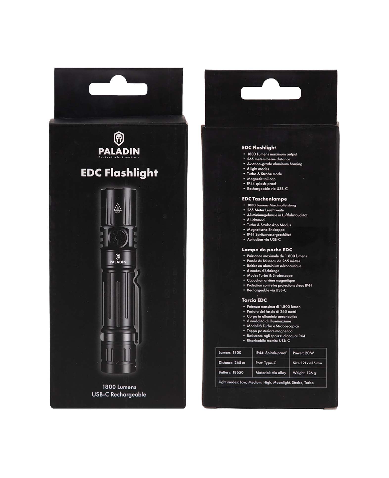 Paladin EDC Flashlight – LED Flashlight with 1800 Lumens, 6 Light Modes & USB-C