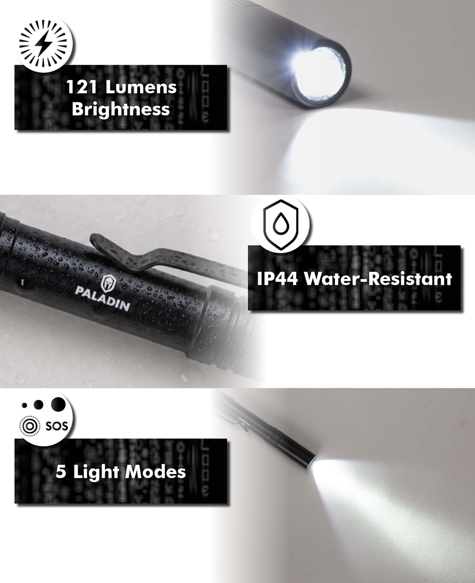 Paladin Pen Light - Compact LED Penlight with 121 Lumens, 5 Light Modes & Belt Clip