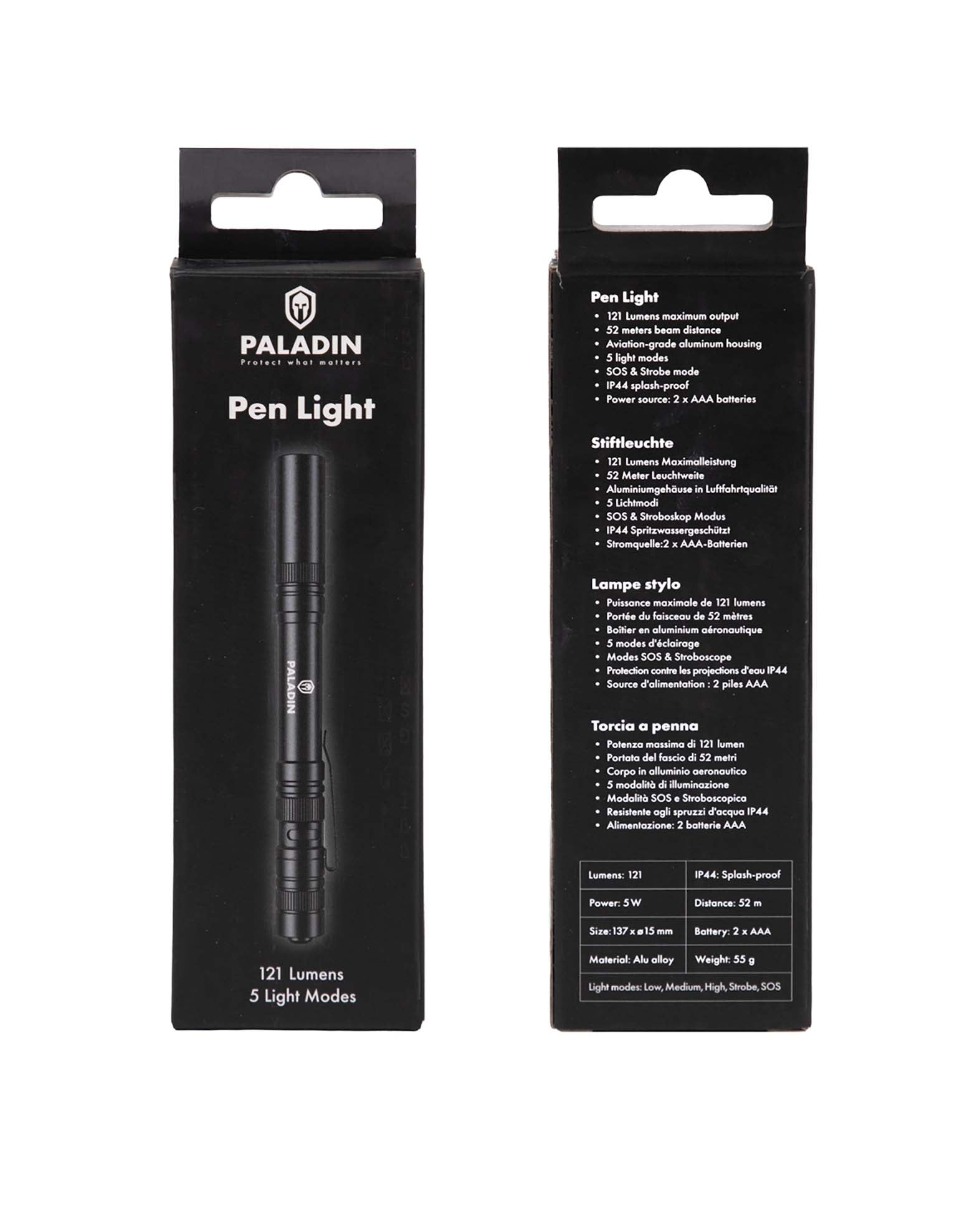 Paladin Pen Light - Compact LED Penlight with 121 Lumens, 5 Light Modes & Belt Clip