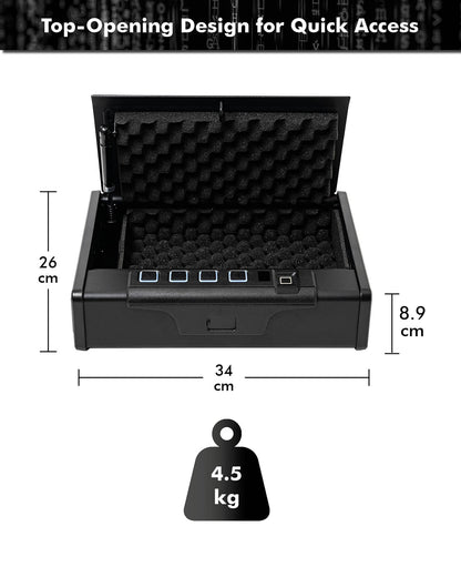Paladin MK2 Pistolensafe – Biometrisch, Auto-Öffnung, LED, Schwarz
