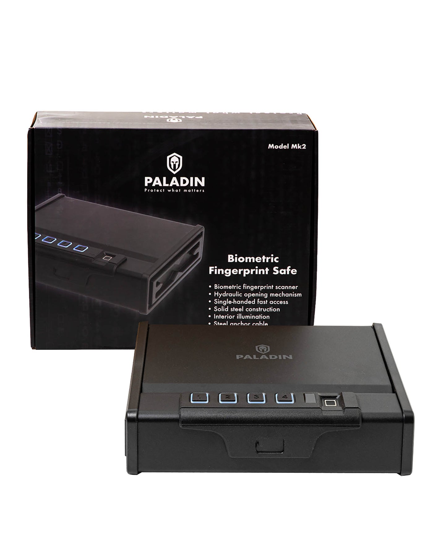 Paladin MK2 Pistolensafe – Biometrisch, Auto-Öffnung, LED, Schwarz