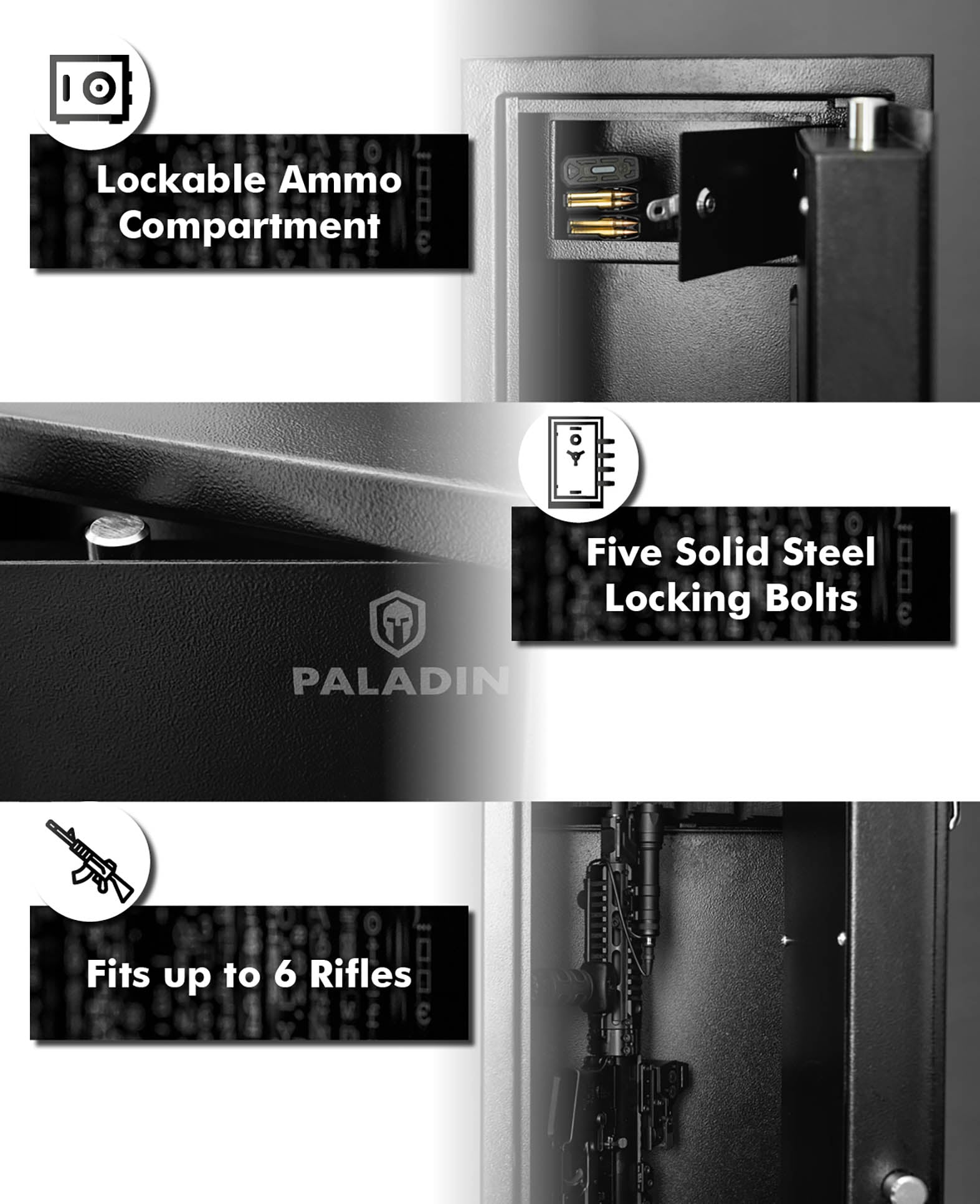 Paladin ARS1 Long Gun Safe – Biometric, Black, Stainless Steel, Modular