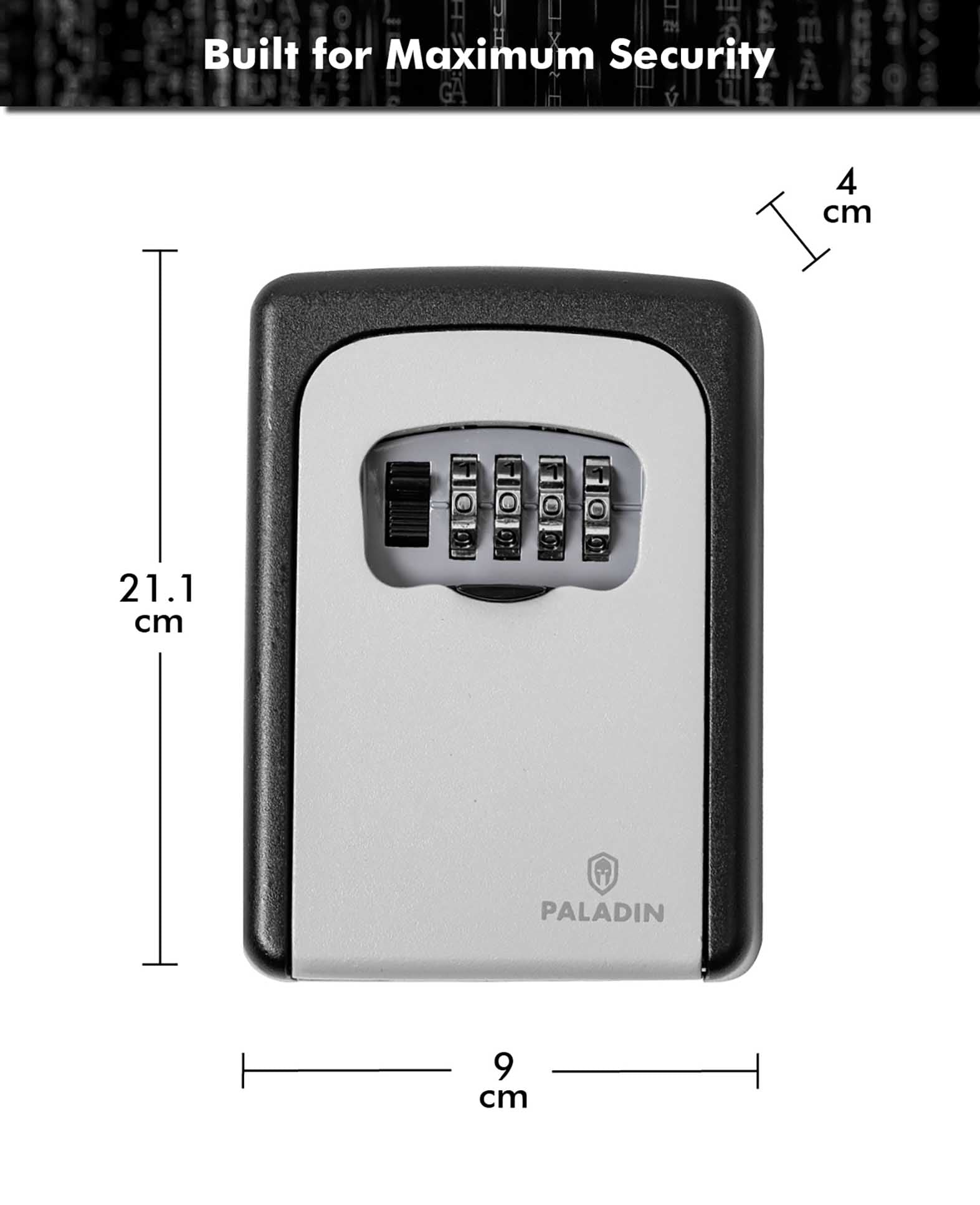 Paladin key safe, grey-black, key box with combination lock for wall mounting, 4x9x12cm
