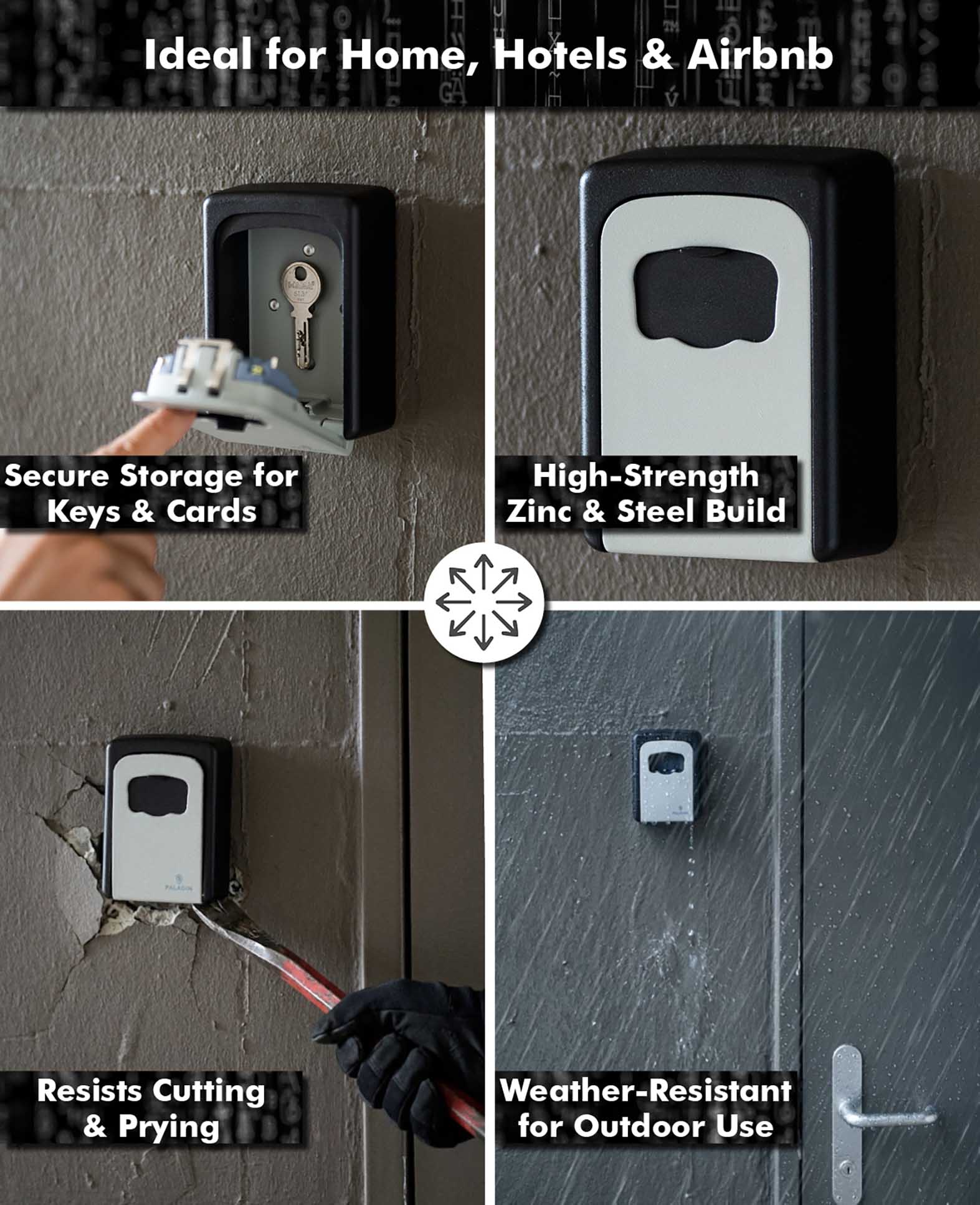 Paladin key safe, grey-black, key box with combination lock for wall mounting, 4x9x12cm